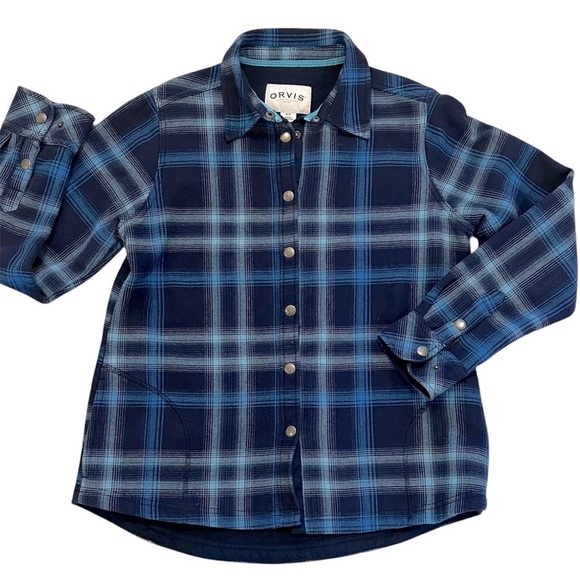 Orvis Fleece Lined Flannel Shacket Snap Closure Hand Pockets Shirt Tail Plaid - Picture 1 of 13